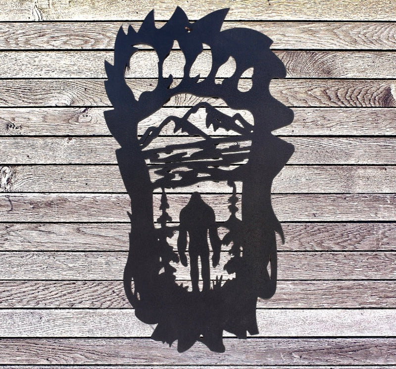 Bigfoot and Mountains in Foot Metal Wall Art