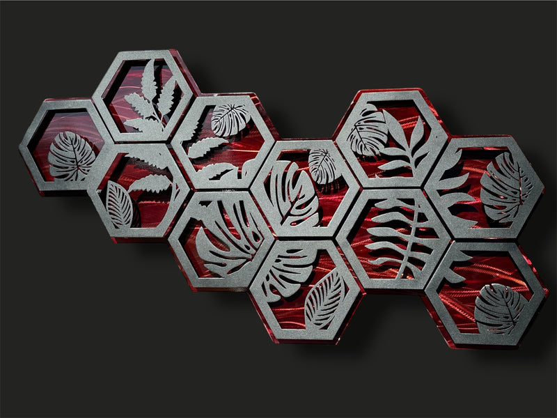Custom Made Monstera Hexagon Panel Metal Wall Art Multi Color Art